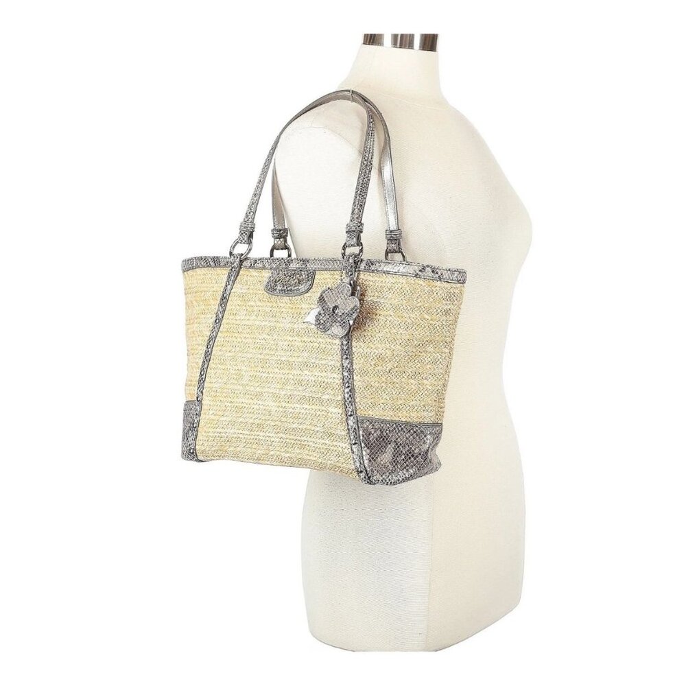 NWT Coach Alexandra Straw Tote Python Leather Trim Exotic F21959 Rare - Picture 2 of 5